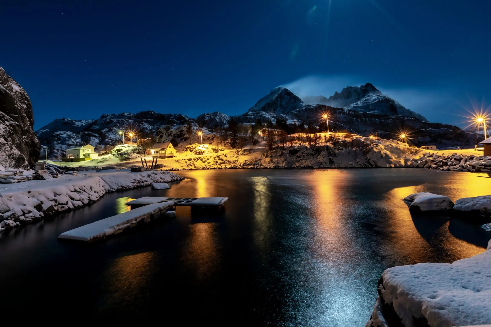 village Hamn on Senja island in Norway on a clear cold winter day