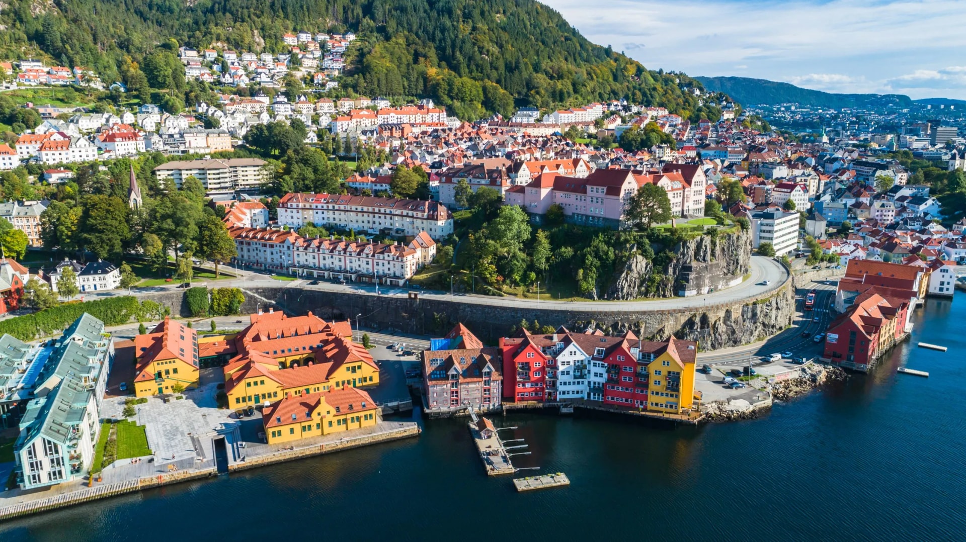 Bergen old town aerial view. Bergen, Norway.