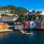 Vue aérienne de la vieille ville de Bergen. Bergen, Norvège.