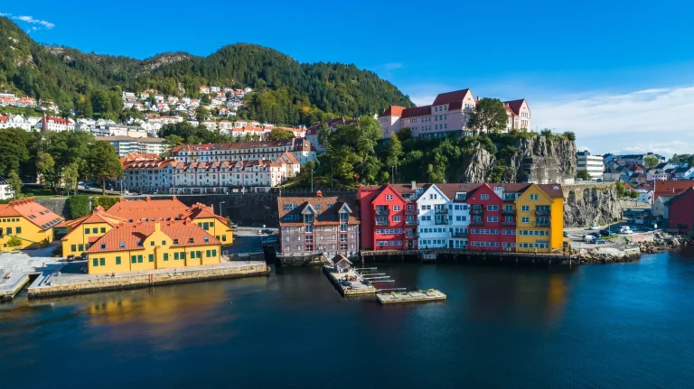 Bergen gamleby, flyfoto. Bergen, Norge.